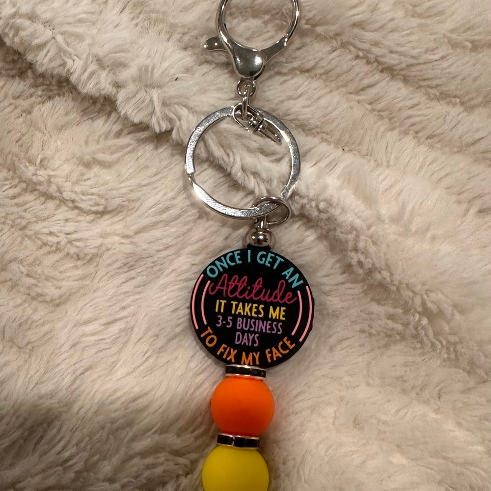 Novelty Keychain with Bright Orange and Yellow Beads - Fun Attitude Quote